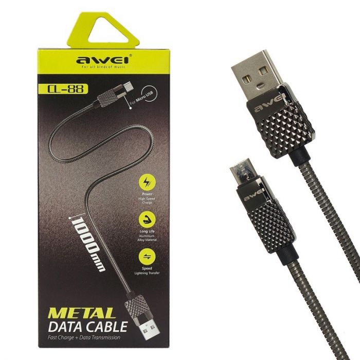 AWEI CL-88 METAL кабель Micro USB, 2.4A, длина 1 метр