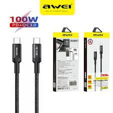 Awei CL-117T 100 Вт USB C к тип-c телефонный кабель прочные плетеные кабели PD 3