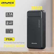 AWEI P6K 20000 мАч портативный внешний аккумулятор двойной тип A USB и Type c